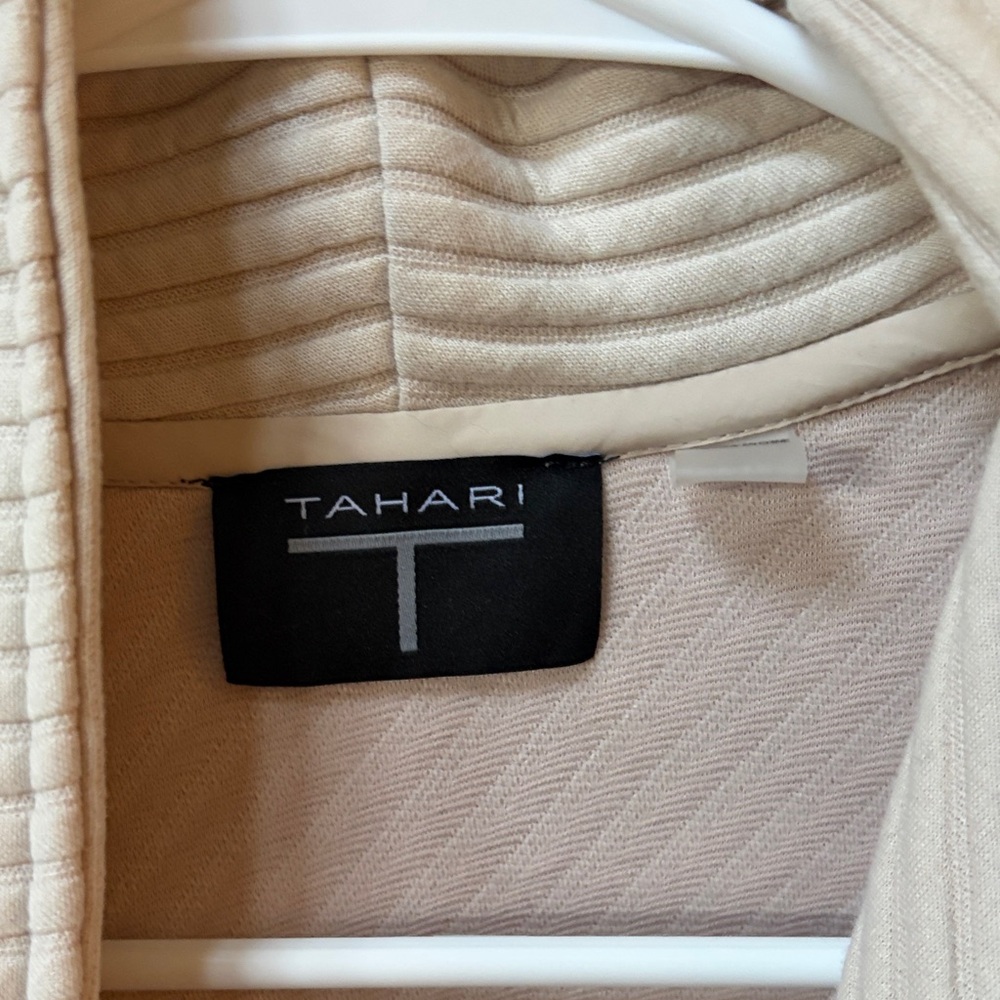 Tahari Cream Ribbed Open-Front Cardigan - Picture 2 of 3